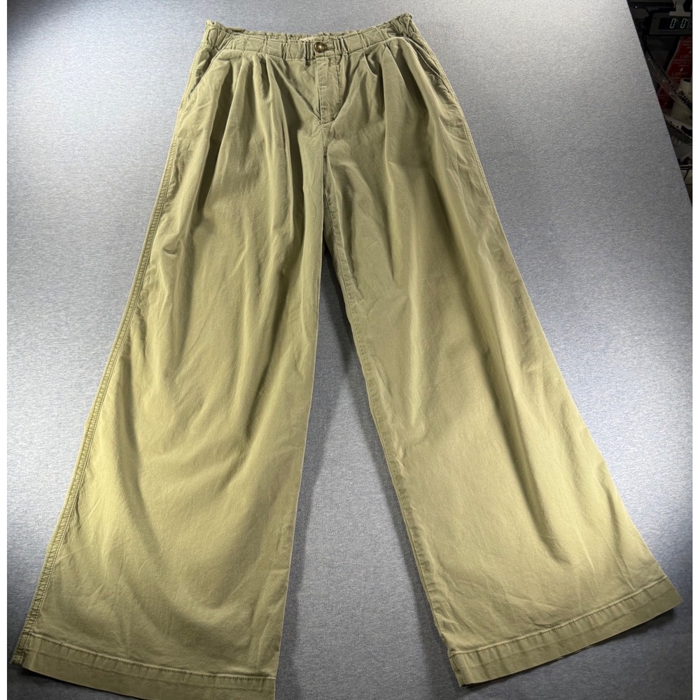 Loft Womens Olive Green Wide Leg Pleated elastic waist Pants Size Medium 564981